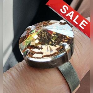#Sabika Strong Tones Mega 18mm Swarovski Stone Adjustable Ring Antique Silver